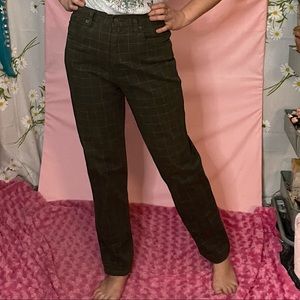 Vintage 80s Bill Blass olive green tan graph plaid high waisted taper mom jeans